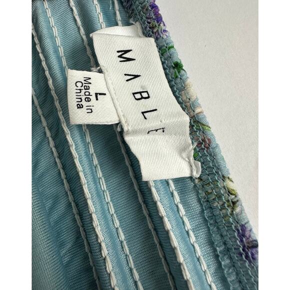 Mable Size Large Floral Drop Waist Mini Dress Ruched Pleated Tie Strap Cottage - Picture 8 of 12